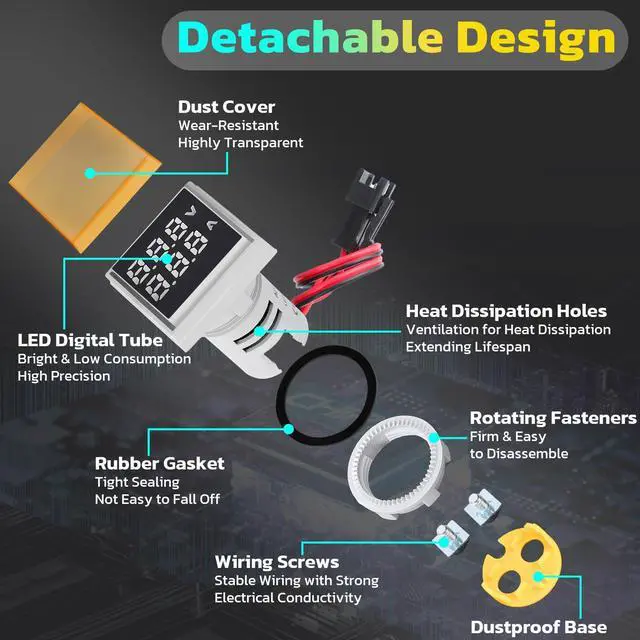 Alt view image 2 of 7 - DROK AC Volt Amp Tester, 3pcs AC 60-500V 100A Voltage Current Monitor Digital LED Display Voltmeter 110v 220v Volt Detetor Green Red Yellow Signal Indicator Light Panel