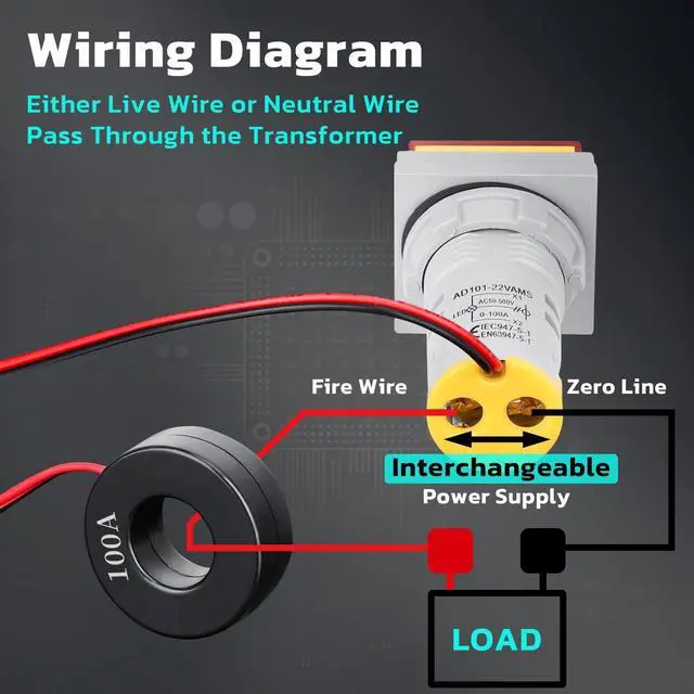Alt view image 5 of 7 - DROK AC Volt Amp Tester, 3pcs AC 60-500V 100A Voltage Current Monitor Digital LED Display Voltmeter 110v 220v Volt Detetor Green Red Yellow Signal Indicator Light Panel