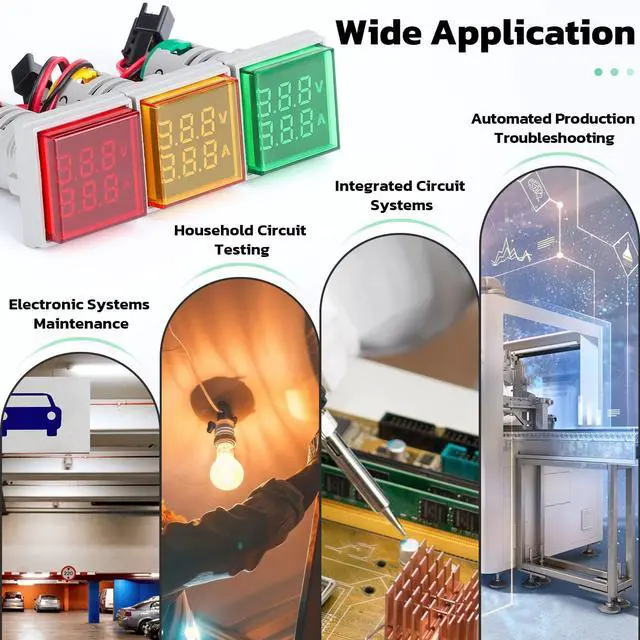 Alt view image 6 of 7 - DROK AC Volt Amp Tester, 3pcs AC 60-500V 100A Voltage Current Monitor Digital LED Display Voltmeter 110v 220v Volt Detetor Green Red Yellow Signal Indicator Light Panel