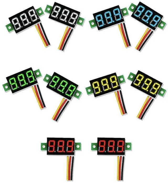 Main image of 10PCS Mini DC Voltmeter 3-Wire DC 0-100V Voltage Tester 0.28 inch LED Panel 5 Colors Combined