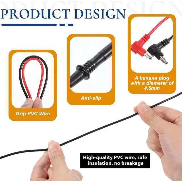 Alt view image 3 of 7 - Multimeter Test Leads Kit, 1000v Multimeter Leads, 60cm Banana Plug Multimeters Probe Test Leads Cable for Digital Multimeters, Electronic Clamp Meter
