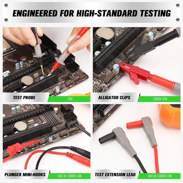 Alt view image 5 of 7 - 27-Piece Multimeter Test Leads Set, CAT.III 1000V / CAT.IV 600V Multimeter Probes with Alligator Clips, Needle Probe, Replaceable Probe Accessories, Soft PVC Volt Meter Lead
