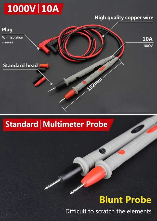 Alt view image 2 of 5 - Banana Plug Multimeter Test Leads, 1000V 20A Digital Multi Meter Clamp Tester Probes (2 pcs)