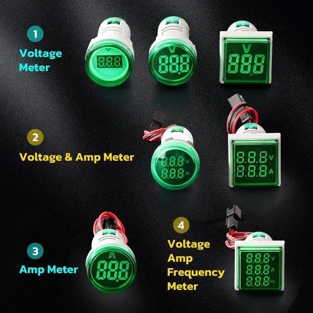 Alt view image 7 of 7 - DROK AC Volt Amp Tester, 3pcs AC 60-500V 100A Voltage Current Monitor Digital LED Display Voltmeter 110v 220v Volt Detetor Green Red Yellow Signal Indicator Light Panel