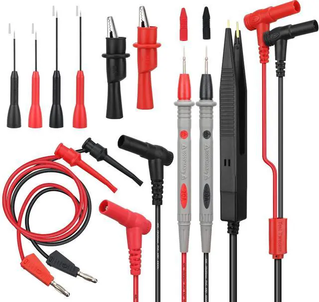 Main image of 11-Piece Multimeter Test Leads Set, CAT III 1000V 20A Multimeter Probes with Alligator Clips, Needle Probe, Banana Plug to Hook Clip, Soft PVC Volt Meter Lead