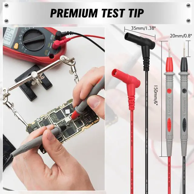 Alt view image 2 of 7 - 11-Piece Multimeter Test Leads Set, CAT III 1000V 20A Multimeter Probes with Alligator Clips, Needle Probe, Banana Plug to Hook Clip, Soft PVC Volt Meter Lead