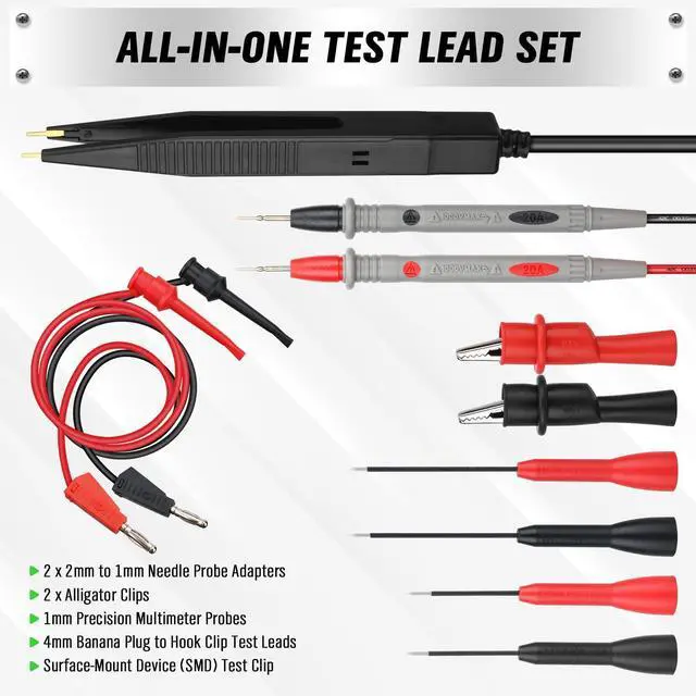 Alt view image 6 of 7 - 11-Piece Multimeter Test Leads Set, CAT III 1000V 20A Multimeter Probes with Alligator Clips, Needle Probe, Banana Plug to Hook Clip, Soft PVC Volt Meter Lead