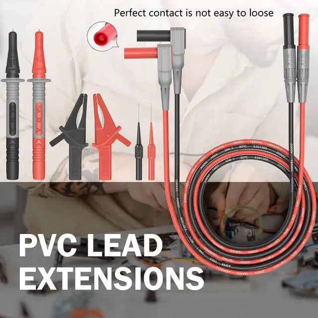 Alt view image 2 of 6 - KEHIPI Test Leads Set Double Insulated Electrical Multimeter Test Lead Kit, Test Leads Probes 4mm Banana Plug with Alligator Clips 30A and Needle Probe 0.7mm