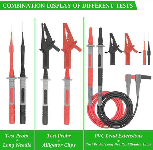 Alt view image 6 of 6 - KEHIPI Test Leads Set Double Insulated Electrical Multimeter Test Lead Kit, Test Leads Probes 4mm Banana Plug with Alligator Clips 30A and Needle Probe 0.7mm