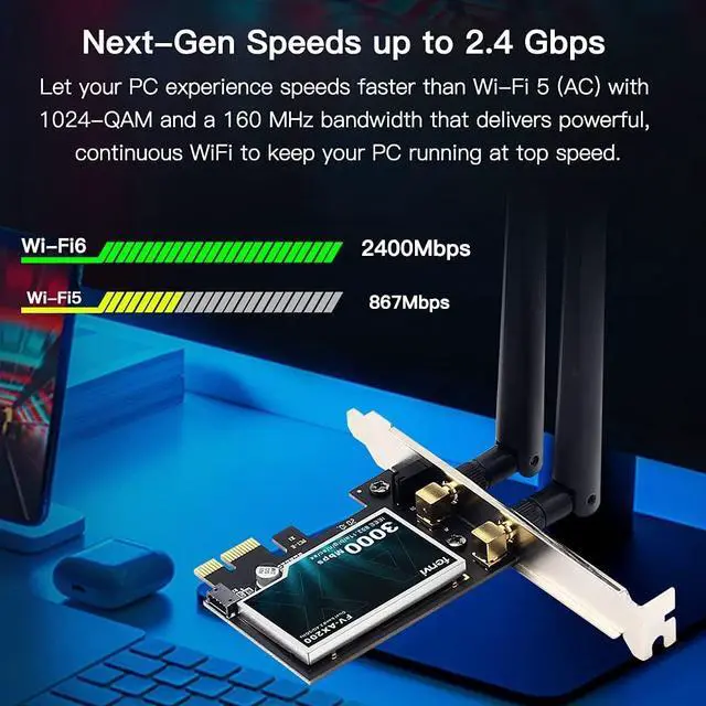 Alt view image 5 of 7 - FENVI AX3000 WiFi 6 PCIe Card WiFi6 AX200 Desktop PCI-E Wireless Adapter WPA3, Bluetooth 5.2,Dual Band 3000Mbps WiFi 802.11ax PCIE-AX3000 Network Card MU-MIMO Gigabit WLAN for PC Windows 10,11 64 bit