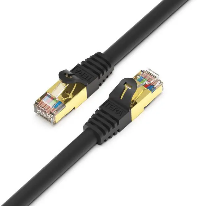 Main image of Tera Grand - 10FT - Premium CAT7 Double Shielded 10 Gigabit 600MHz Ethernet Patch Cable for Modem Router LAN Network, Gold Plated Shielded RJ45 Connectors, Faster Than CAT6a CAT6 CAT5e, Black