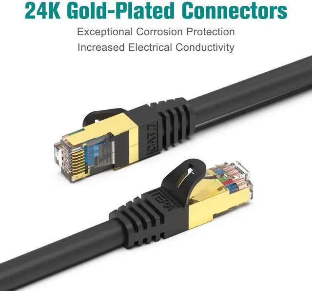Alt view image 5 of 6 - Tera Grand - 10FT - Premium CAT7 Double Shielded 10 Gigabit 600MHz Ethernet Patch Cable for Modem Router LAN Network, Gold Plated Shielded RJ45 Connectors, Faster Than CAT6a CAT6 CAT5e, Black