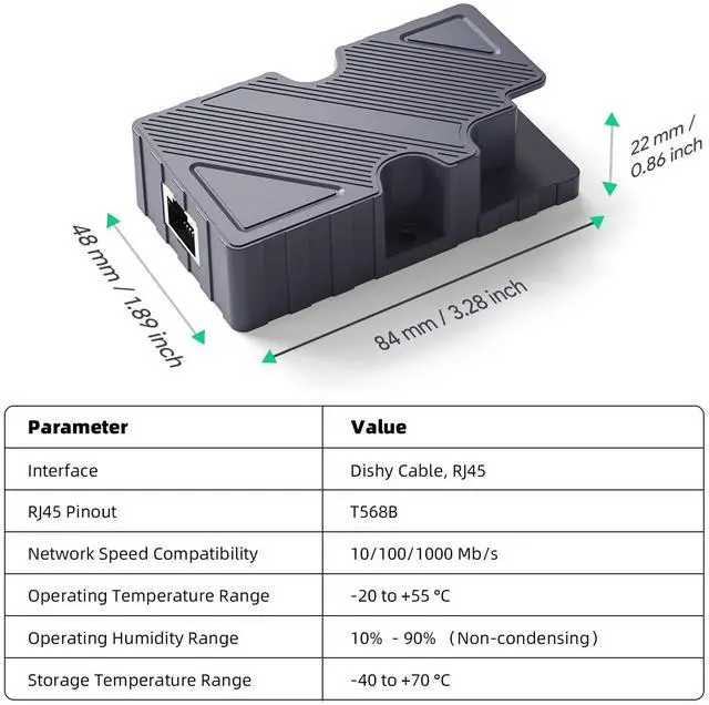 Alt view image 4 of 7 - XLTTYWL Starlink Dishy V2 to RJ45 Adapter, Ethernet Adapter Kit with Ethernet Cord for Starlink POE Injector, T568B Pinout, 10/100/1000 Mb/s, -20 to +55 °C Operating Temperature