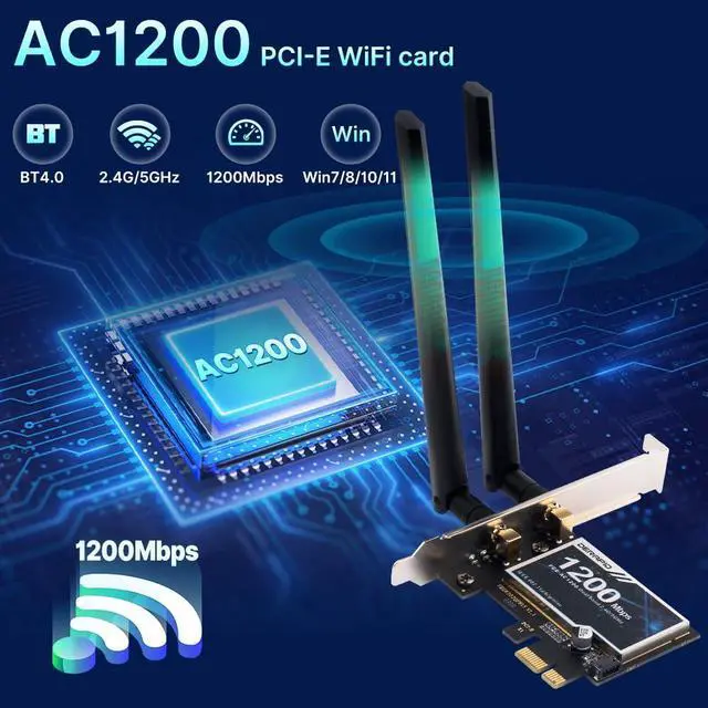 Alt view image 2 of 7 - PCE-AC1200 PCI Express WiFi Card, Dual Band 2.4GHz and 5GHz, High Gain Antenna Beamforming Wireless Adapter with Low Profile Bracket, Compatible with Windows 11/10/8/7
