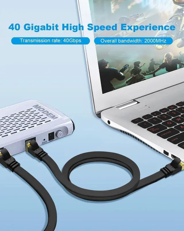 Alt view image 2 of 7 - Yauhody Ethernet Cable CAT8, Shielded Cable 10ft, Faster than CAT7 CAT6 CAT5e, High Speed 40Gbps 2000MHz SFTP Flat Internet Network LAN Cable for Gaming,Router,Modem,PC,Switches,Hub,PS5/4 (Black,10ft)