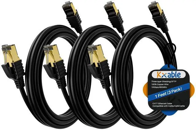 Main image of Cat 7 Ethernet Cable 1 Feet (3 Pack), Multi Pack High Speed Internet Cord, CAT7 RJ45 LAN Network Cable, Triple Shielding SFTP 10Gbps 600Mhz Patch Cable, Compatible with CAT6A CAT6 CAT5E CAT5 Cable
