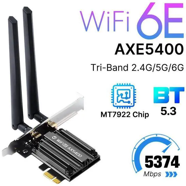 Alt view image 2 of 7 - WiFi 6E PCIe Card AX5400Mbps Tri-Band Wireless Adapter (2.4G/5G/6GHz) BT 5.3 WPA3 802.11AX WiFi Adapter with MU-MIMO for Desktop PC - Windows 10/11 Compatible