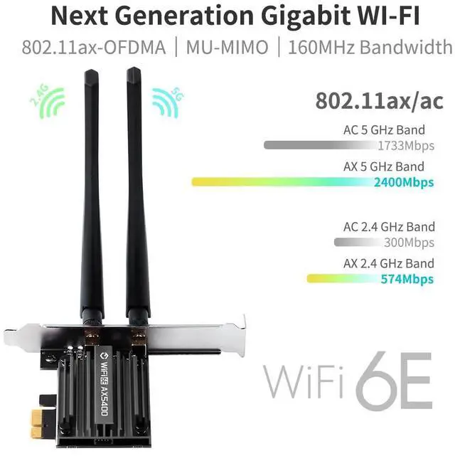 Alt view image 4 of 7 - WiFi 6E PCIe Card AX5400Mbps Tri-Band Wireless Adapter (2.4G/5G/6GHz) BT 5.3 WPA3 802.11AX WiFi Adapter with MU-MIMO for Desktop PC - Windows 10/11 Compatible