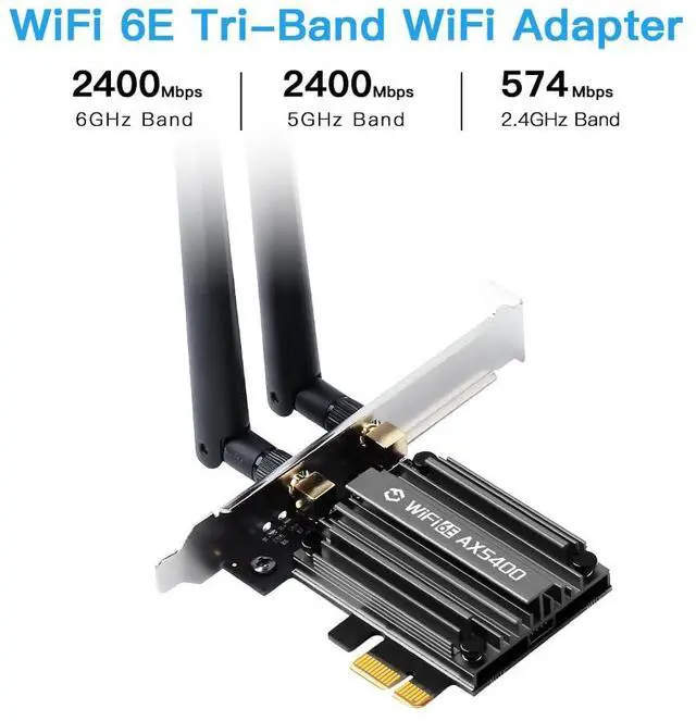 Alt view image 3 of 7 - WiFi 6E PCIe Card AX5400Mbps Tri-Band Wireless Adapter (2.4G/5G/6GHz) BT 5.3 WPA3 802.11AX WiFi Adapter with MU-MIMO for Desktop PC - Windows 10/11 Compatible