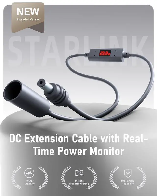 Alt view image 2 of 7 - Starlink Mini & Gen 3 Extension Cable 30cm DC Female to Male Adapter with Real-Time Power Monitor, Waterproof Outdoor Replacement Accessories for Stable Connection(DC Female to Male with Monitor)