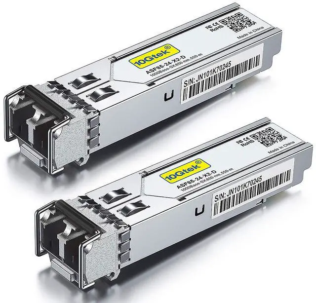 Main image of 10Gtek 1.25G SFP 1000Base-SX Multimode LC Fiber Transceiver, 850nm MMF, 550m, for Cisco GLC-SX-MMD/SFP-GE-S, Meraki MA-SFP-1GB-SX, Fortinet, Ubiquiti UniFi UF-MM-1G, Mikrotik, TP-Link, Pack of 2