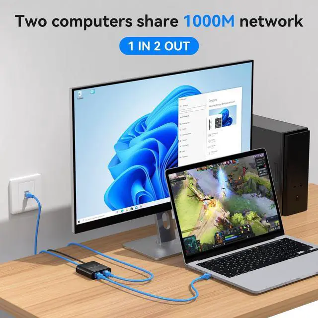 Alt view image 4 of 7 - AILVLVNG Ethernet Splitter 1 to 2 1000Mbps Internet Cable Splitter 1 in 2 Out High Speed Either Network Splitter Gigabit Dual LAN RJ45 Port Router Switch Work with Cat6/7/8 Cable