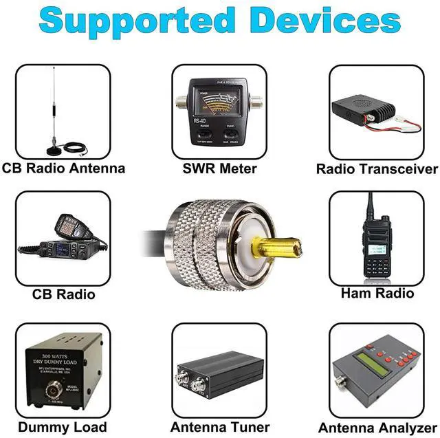 Alt view image 4 of 7 - YOTENKO CB Coax Cable,RG58 Coaxial Cable 25Ft,UHF PL259 Male to Male Cable + UHF SO239 Female to SMA/UHF/BNC Adapter 4-Pack for CB Radio Antenna,Ham Radio,SWR Meter,HF Radio