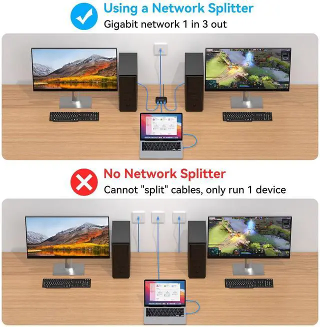 Alt view image 4 of 7 - AILVLVNG Ethernet Splitter 1 to 3 1000Mbps Internet Cable Splitter 1 in 3 Out High Speed Either Network Splitter Gigabit Dual LAN RJ45 Port Router Switch Work with Cat6/7/8 Cable