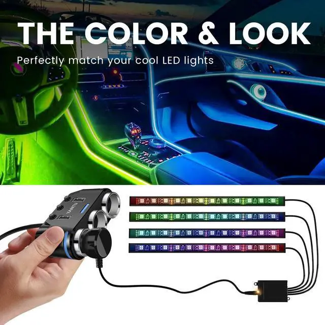 Alt view image 5 of 7 - YANTU Cigarette Lighter Adapter & Splitter with 150W 3-Sockets & LED Ambient Lighting, Dual USB Fast Charging Car Outlet 12V, Car Cigarette Lighter Socket Plug Extension for Vehicles