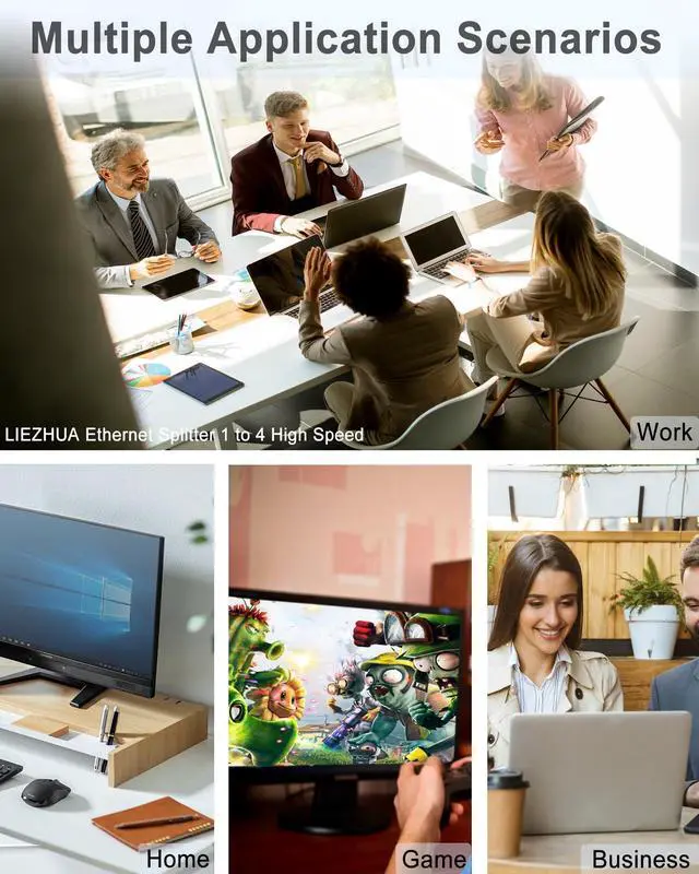 Alt view image 6 of 7 - LIEZHUA Ethernet Splitter 1 to 4, 1000Mbps High Speed Ethernet Cable Splitter with LAN Cable Cat 6 [4 Devices Simultaneous Networking], Gigabit RJ45 LAN Network Extension for Cat8/7/6/5e/5 Cable