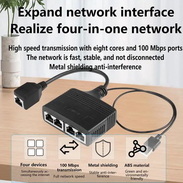 Alt view image 5 of 7 - SinLoon RJ45 Network Splitter Adapter, Ethernet Cable Splitter, 1 to 4 Internet Splitter 100Mbps High Speed LAN Network Splitter,4 Devices Share The Internet at The Same Time (Black Female 1 to 4)