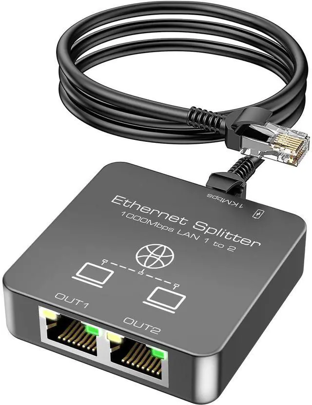 Main image of KiWiBiRD Ethernet Splitter 1 to 2 Ethernet Cable Splitter Internet Switch 2 Port Network Gigabit LAN RJ45 1000Mbps 1 in 2 Out Compatible with Cat 8 7 6 5 5e, Router PC Laptop Printer PS5 PS4 TV Box