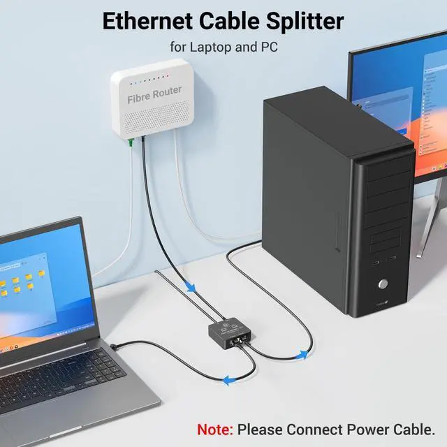 Alt view image 3 of 7 - KiWiBiRD Ethernet Splitter 1 to 2 Ethernet Cable Splitter Internet Switch 2 Port Network Gigabit LAN RJ45 1000Mbps 1 in 2 Out Compatible with Cat 8 7 6 5 5e, Router PC Laptop Printer PS5 PS4 TV Box