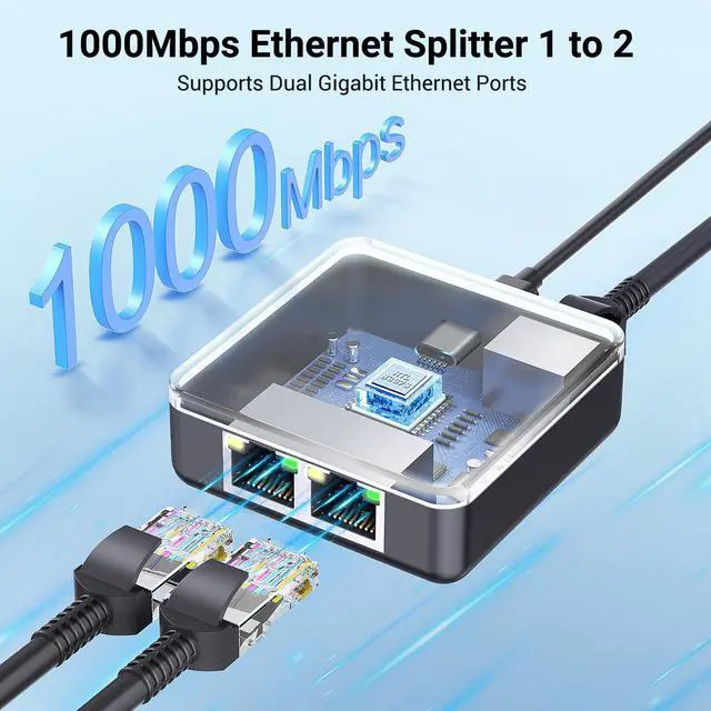 Alt view image 5 of 7 - KiWiBiRD Ethernet Splitter 1 to 2 Ethernet Cable Splitter Internet Switch 2 Port Network Gigabit LAN RJ45 1000Mbps 1 in 2 Out Compatible with Cat 8 7 6 5 5e, Router PC Laptop Printer PS5 PS4 TV Box