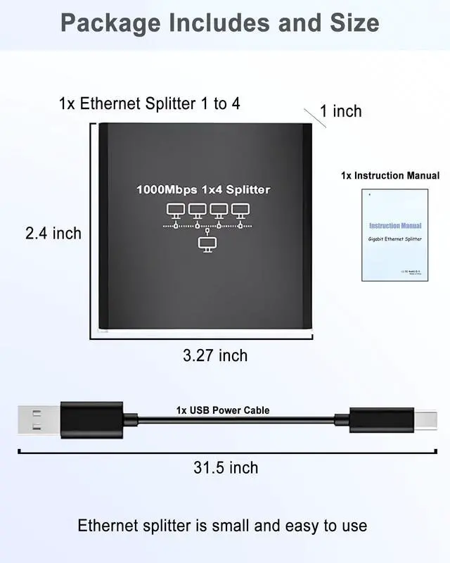 Alt view image 6 of 7 - LIEZHUA Ethernet Splitter 1 to 4 - Network Splitter with USB Power Cable, RJ45 Internet Splitter Adapter 1000Mbps High Speed for Cat 5/5e/6/7/8 Cable [4 Devices Networked Simultaneously]