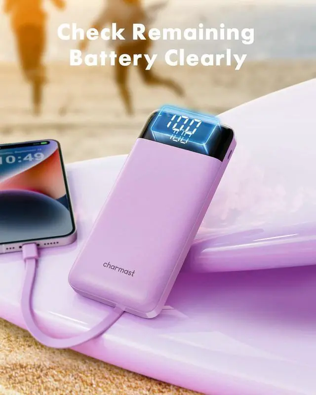 Alt view image 7 of 7 - charmast Portable Charger with Built in Cables, Power Bank with Cords Wires, Slim 10000mAh Travel Battery Pack 6 Outputs 3 Inputs 6A Fast Charging for Samsung Google Pixel LG Moto iPhone iPad