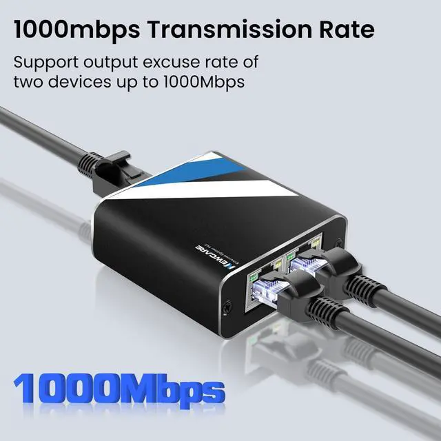 Alt view image 2 of 7 - RJ45 Ethernet Splitter 1 to 2 Out, NEWCARE 1000Mbps Network Splitter with USB Power Cable, Gigabit LAN Internet Splitter Connector for Cat 5/5e/6/7/8, Support Two Devices Working Simultaneously