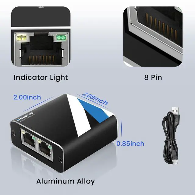 Alt view image 5 of 7 - RJ45 Ethernet Splitter 1 to 2 Out, NEWCARE 1000Mbps Network Splitter with USB Power Cable, Gigabit LAN Internet Splitter Connector for Cat 5/5e/6/7/8, Support Two Devices Working Simultaneously