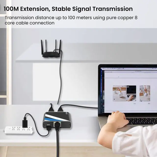 Alt view image 4 of 7 - RJ45 Ethernet Splitter 1 to 2 Out, NEWCARE 1000Mbps Network Splitter with USB Power Cable, Gigabit LAN Internet Splitter Connector for Cat 5/5e/6/7/8, Support Two Devices Working Simultaneously