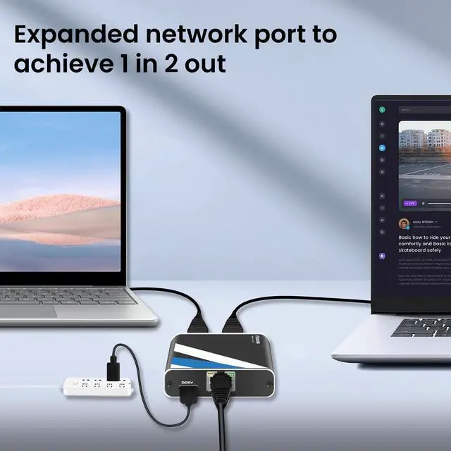Alt view image 3 of 7 - RJ45 Ethernet Splitter 1 to 2 Out, NEWCARE 1000Mbps Network Splitter with USB Power Cable, Gigabit LAN Internet Splitter Connector for Cat 5/5e/6/7/8, Support Two Devices Working Simultaneously