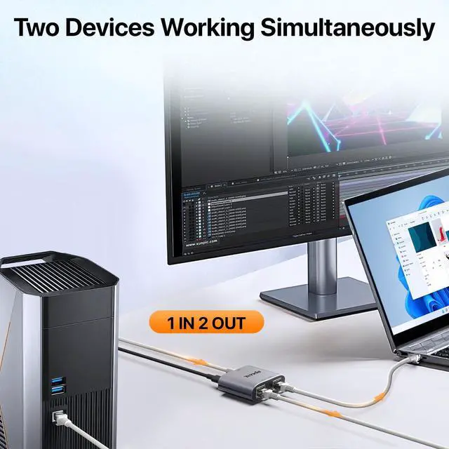 Alt view image 2 of 7 - Tenda SG103M Gigabit Ethernet Splitter 1 to 2 - Network Splitter with USB Power Cable, RJ45 Internet Adapter 1000Mbps High Speed for Cat 5/5e/6/7/8 Cable