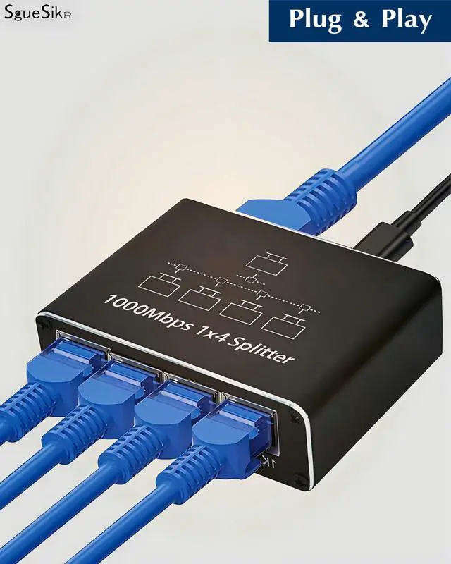 Alt view image 5 of 7 - Gigabit Ethernet Splitter 1 to 4, Upgraded RJ45 Network Splitter 4 Way 1000Mbps, Premium Cat5/6/7/8 Cable LAN Splitter for 4 Network Devices Work Simultaneously