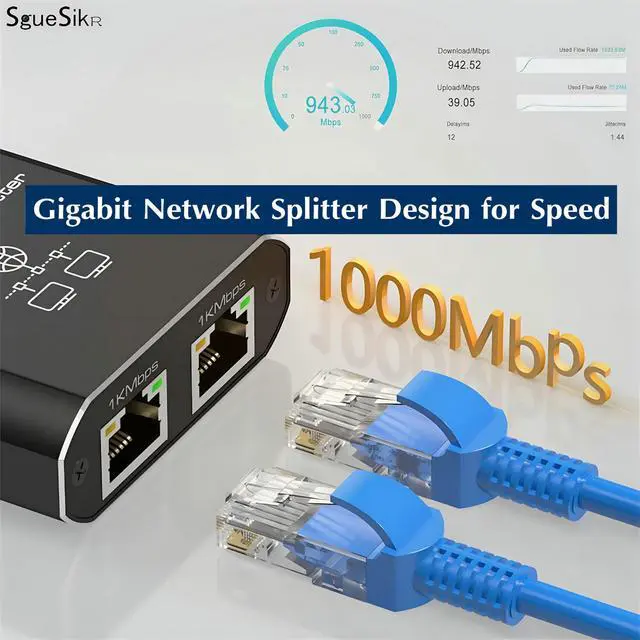 Alt view image 4 of 7 - Gigabit Ethernet Splitter 1 to 4, Upgraded RJ45 Network Splitter 4 Way 1000Mbps, Premium Cat5/6/7/8 Cable LAN Splitter for 4 Network Devices Work Simultaneously