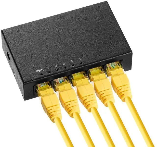 Alt view image 6 of 7 - MokerLink 5 Port Gigabit Unmanaged Ethernet Switch, 4 x 100/1000Mbps Ports and 1 Gigabit Uplink, Home Office Network Hub Splitter, Metal Desktop & Wall Mount Network Switch