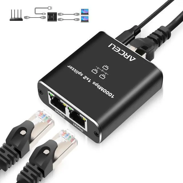 Main image of Gigabit Ethernet Splitter 1 to 2 with USB Power Cable, 1000Mbps High Speed RJ45 Internet Splitt-er Adapter for Cat 5/5e/6/7/8 Cable (Ethernet Splitter 1 to 2)