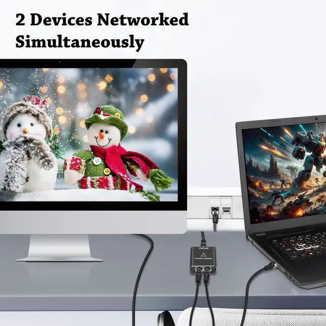 Alt view image 2 of 7 - Gigabit Ethernet Splitter 1 to 2 with USB Power Cable, 1000Mbps High Speed RJ45 Internet Splitt-er Adapter for Cat 5/5e/6/7/8 Cable (Ethernet Splitter 1 to 2)