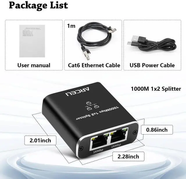 Alt view image 7 of 7 - Gigabit Ethernet Splitter 1 to 2 with USB Power Cable, 1000Mbps High Speed RJ45 Internet Splitt-er Adapter for Cat 5/5e/6/7/8 Cable (Ethernet Splitter 1 to 2)
