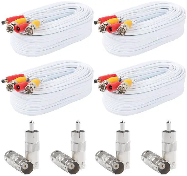 Main image of Postta BNC Video Power Cable (4 Pack 25 Feet) Video Security Camera Cable Wire with Eight Connectors for CCTV DVR Surveillance System