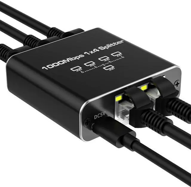 Main image of Ethernet Splitter 1 to 4 Ports, 1000Mbps Max High Speed Internet Splitter 1 in 4 Out for Cat 5/5e/6/7/8