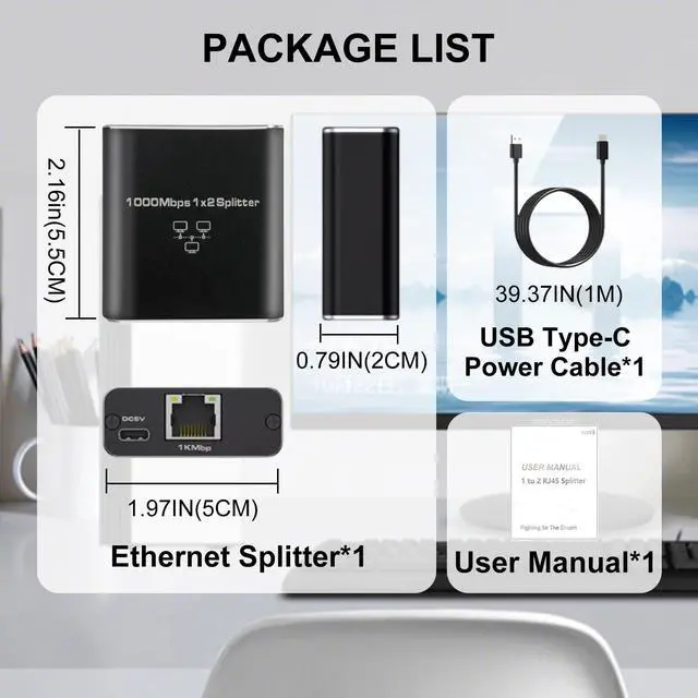 Alt view image 7 of 7 - Gigabit Ethernet Splitter - 1000Mbps High Speed, Supports 2 Devices Simultaneously - USB Powered, RJ45 LAN Splitter for Cat 5e/5/6/7/8 Cables